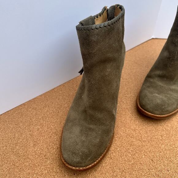 Jack Rogers Suede Olive Green Heeled Ankle Chelsea Bootie US 8 M Fringe Western - Picture 3 of 11